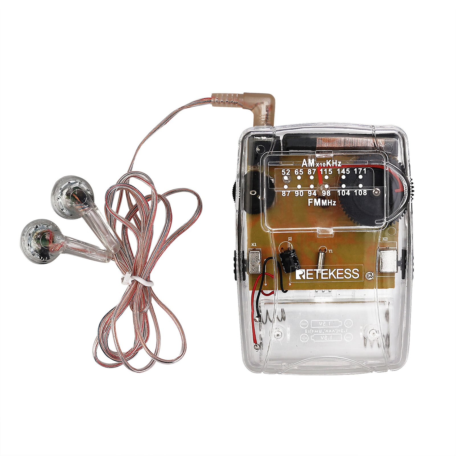 RETEKESS TR624 Transparent Portable Radio AM / FM Pointer Tuning Support Headphones, Used for Church Conference Museum Guide: Default Title