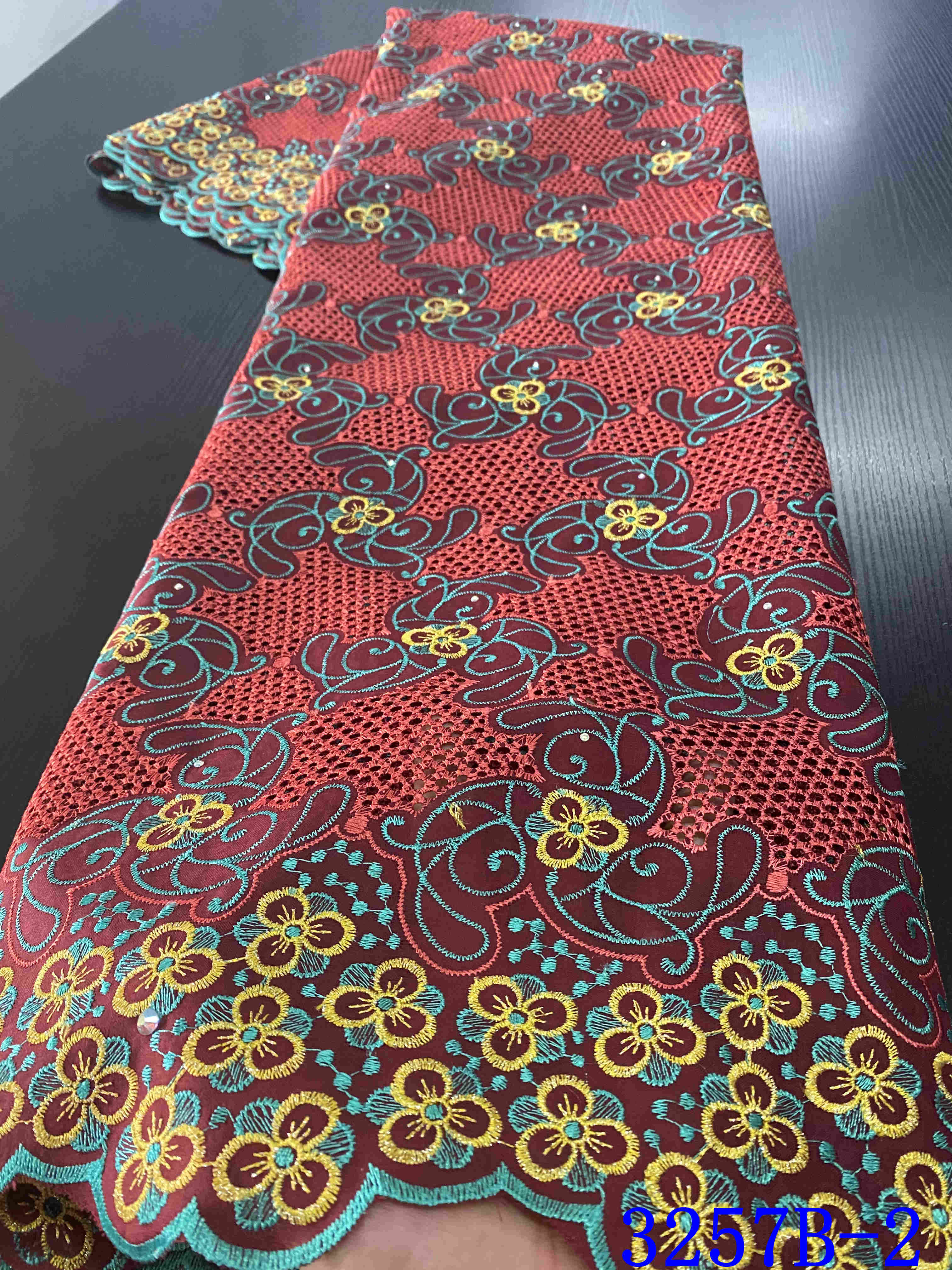 African Dry Voile Lace In Switzerland Stoned Nigerian Lace Fabrics Lace For Dress Cotton Lace Fabric YA3257B-5: Picture 2