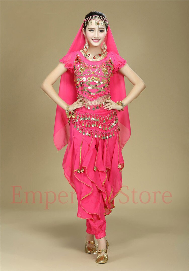 4 unids/set de traje de baile hindú para danza del vientre, conjunto de trajes de danza Oriental para actuaciones en escenario