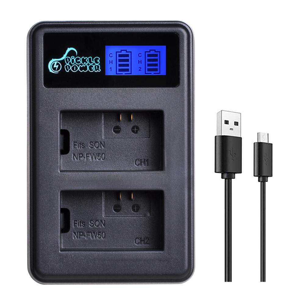 Batería NP-FW50 NP FW50 de 1500mAh y cargador Dual LCD para Sony Alpha a6500, a6300, a6000, a5000, a3000, NEX-3, a7R: 1 charger