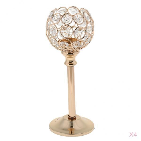 4Pcs Crystal Candlestick Tealight Holder Mood Light Holder Candelabrum Wedding Xmas Golden- M Crystal Candleholder Stand