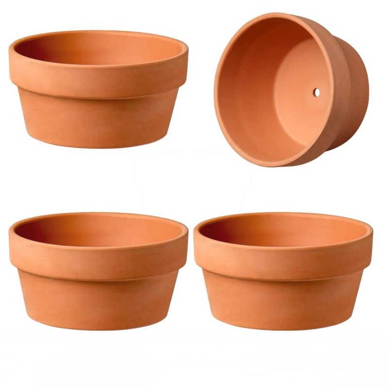 Vasos de terracota rasos, 4 unidades, 5.5 "x 2.8", vasos de flores, vaso de cerâmica de argila com furo de drenagem, cactus, planta suculenta