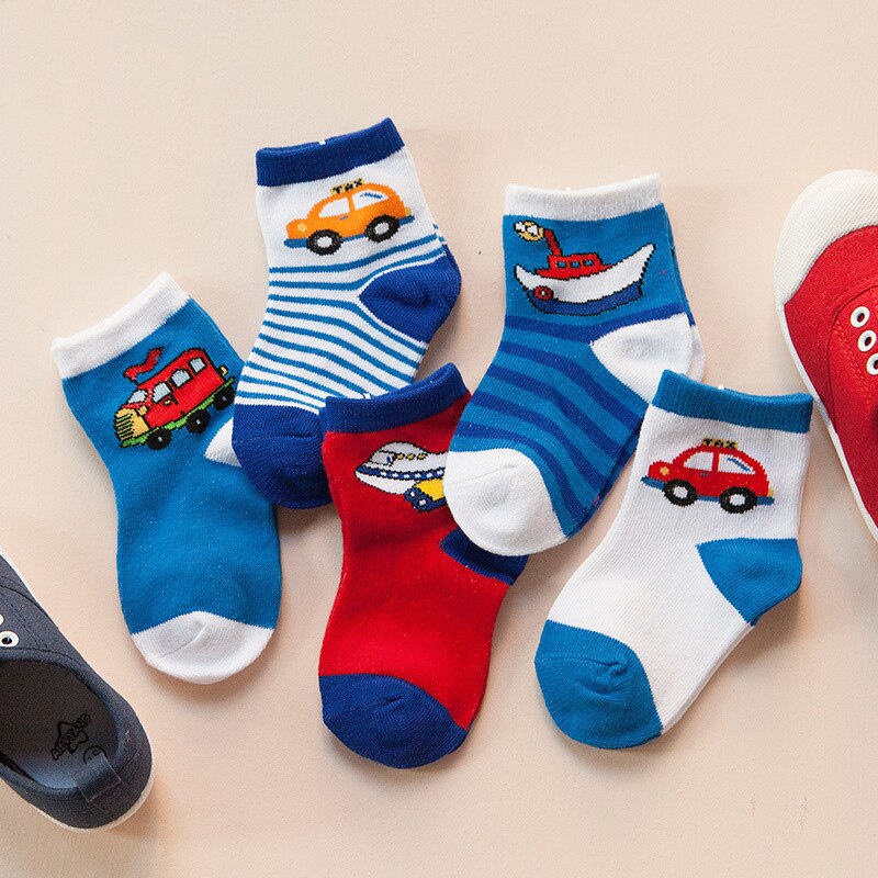 5pairs / SET Meias bebê dos desenhos animados listrado de algodão macio Crianças Boy Girl Curto Meias CAR Impressão da criança Crianças Piso Socks