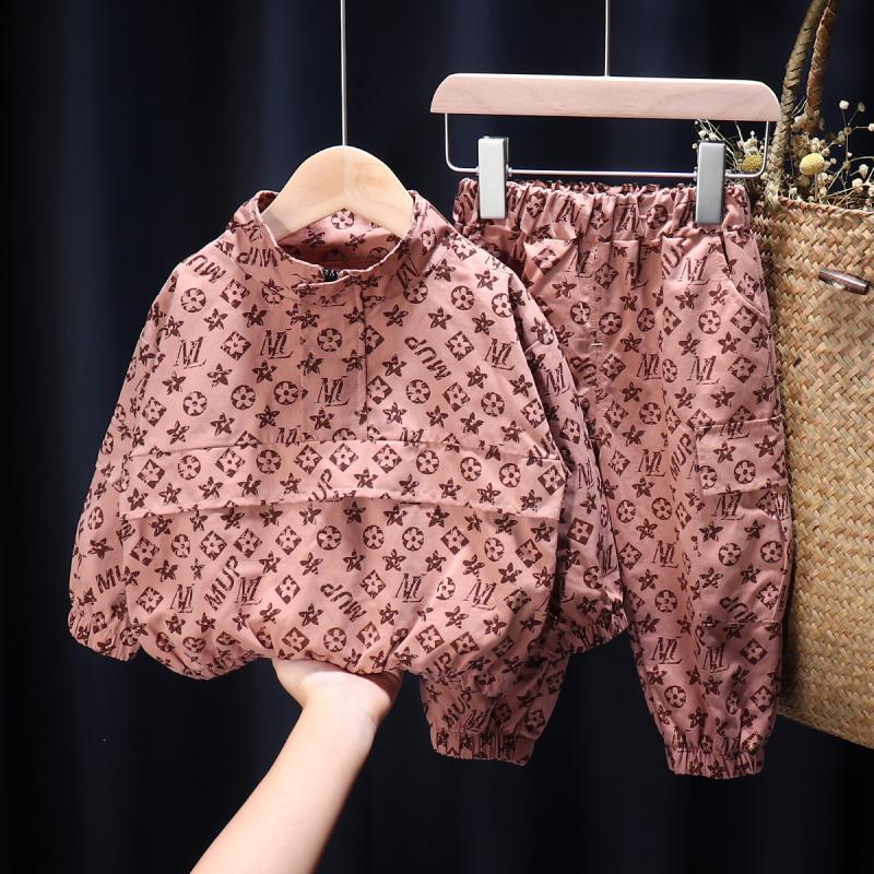 Primavera otoño invierno Niña niños conjuntos de ropa de las muchachas bebé imprimir letra top + Pantalones 2 uds primavera conjuntos de niños ropa trajes: Rosa / 80cm