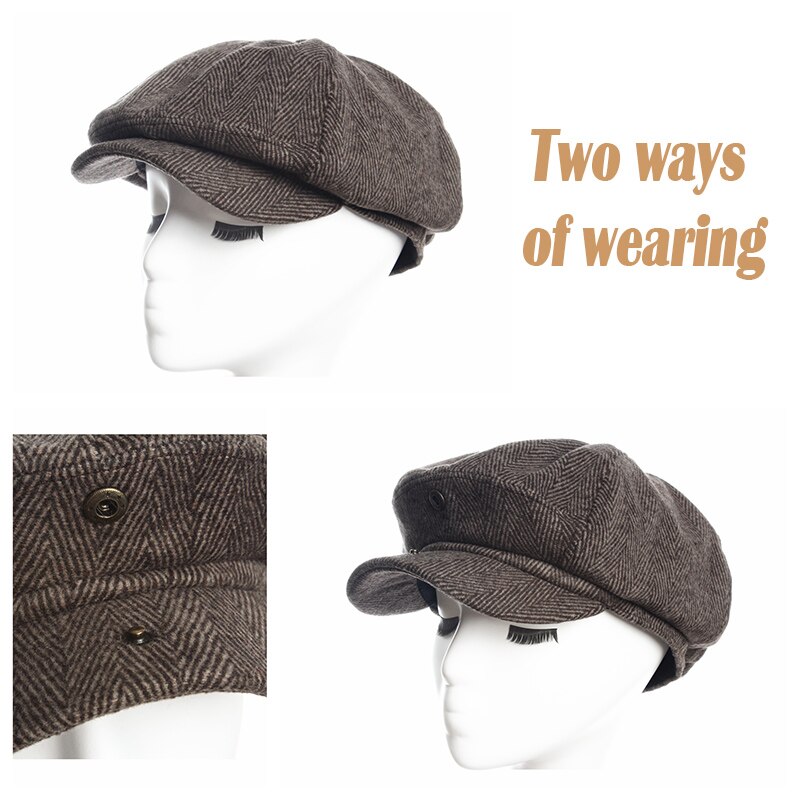 Tidningspojke kepsar fiskbens tweed varm vinter åttkantig hatt manlig kvinna gatsby retro platt keps hattar för kvinnor