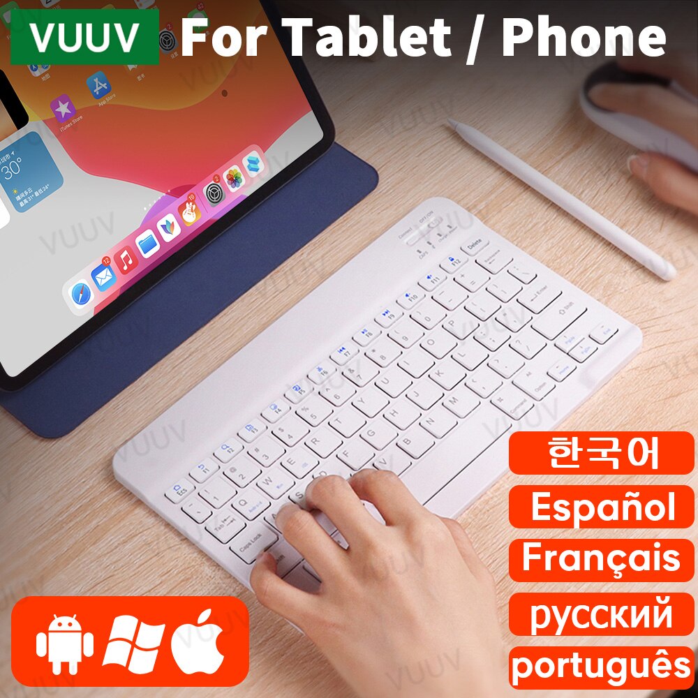 Hiszpańska klawiatura kompatybilna z Bluetooth dla tabletu rosyjska portugalska Android iOS Mini bezprzewodowa klawiatura tabletu dla ipada