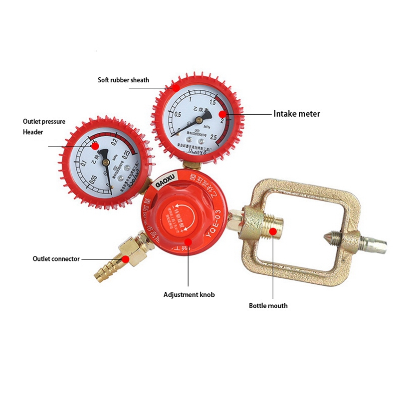 Schokbestendig Zuurstof Gas Fles Regulators O2 Verminderen Druk Inhalator Acetyleen Dubbele Gauge Regulator