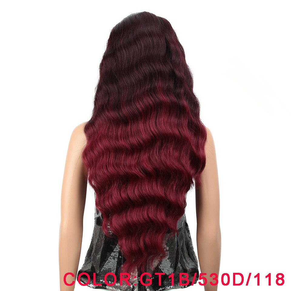 Perruque Lace Front Wig synthétique MAGIC de 28 pouces | perruque Lace Front Wig brune rouge doré, perruques ondulées et longues pour femmes,: GT1B-530D-118
