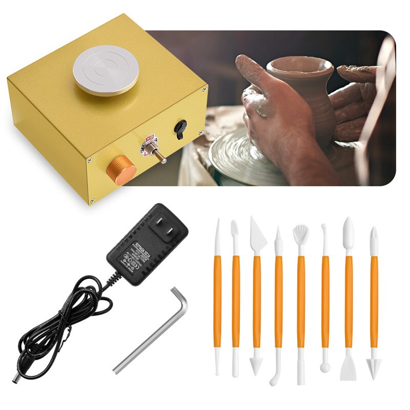 Mini rueda eléctrica de alfarería, máquina de alfarería con rueda giratoria de cerámica, herramientas para arcilla DIY, enchufe US y EU
