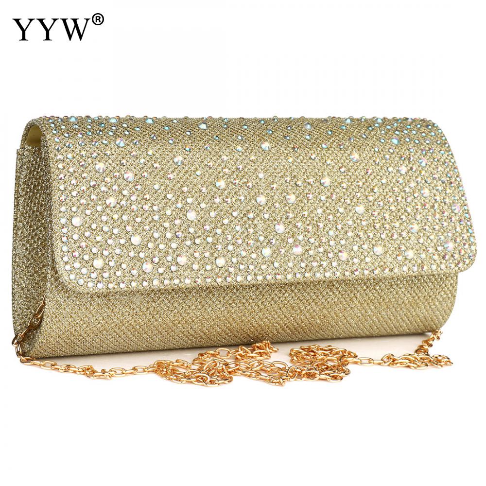 Champagne Envelope Small Clutch Bag Evening Bag With Detachable Chain Crystal Beaded Evening Bag Gold Wedding Clutch Purse Sac