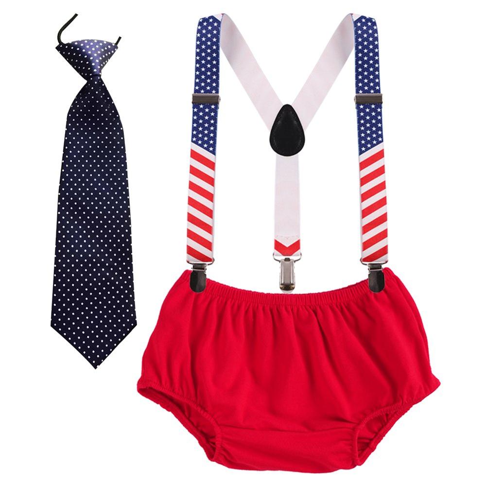 Vêtements pour bébé garçon et fille, tenue de fête d'anniversaire, short à bretelles et cravate, mignon, 3 pièces, pour séance Photo: Red C