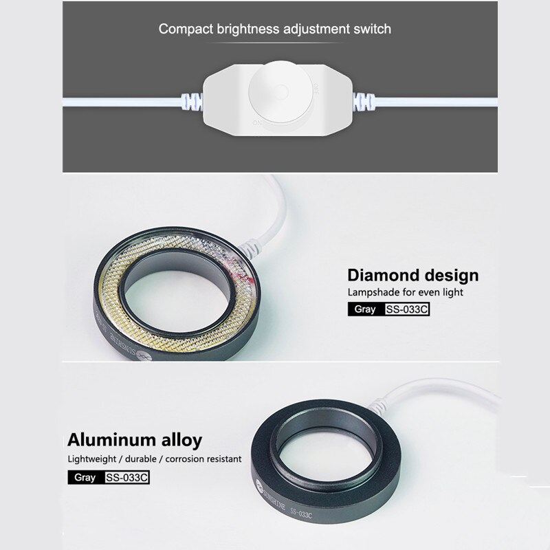 Sunshine SS-033C LED Dust mirror Microscope Light Source Integrated Ring Lamp 36 LED White Light Configuration dustproof lens