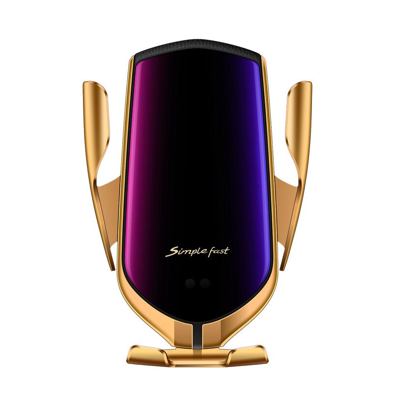 Trådløs biloplader 10w hurtigopladning til iphone 11 pro automatisk montering infrarød sensor oplader induktionstelefonholder i bil: Type 2 guld