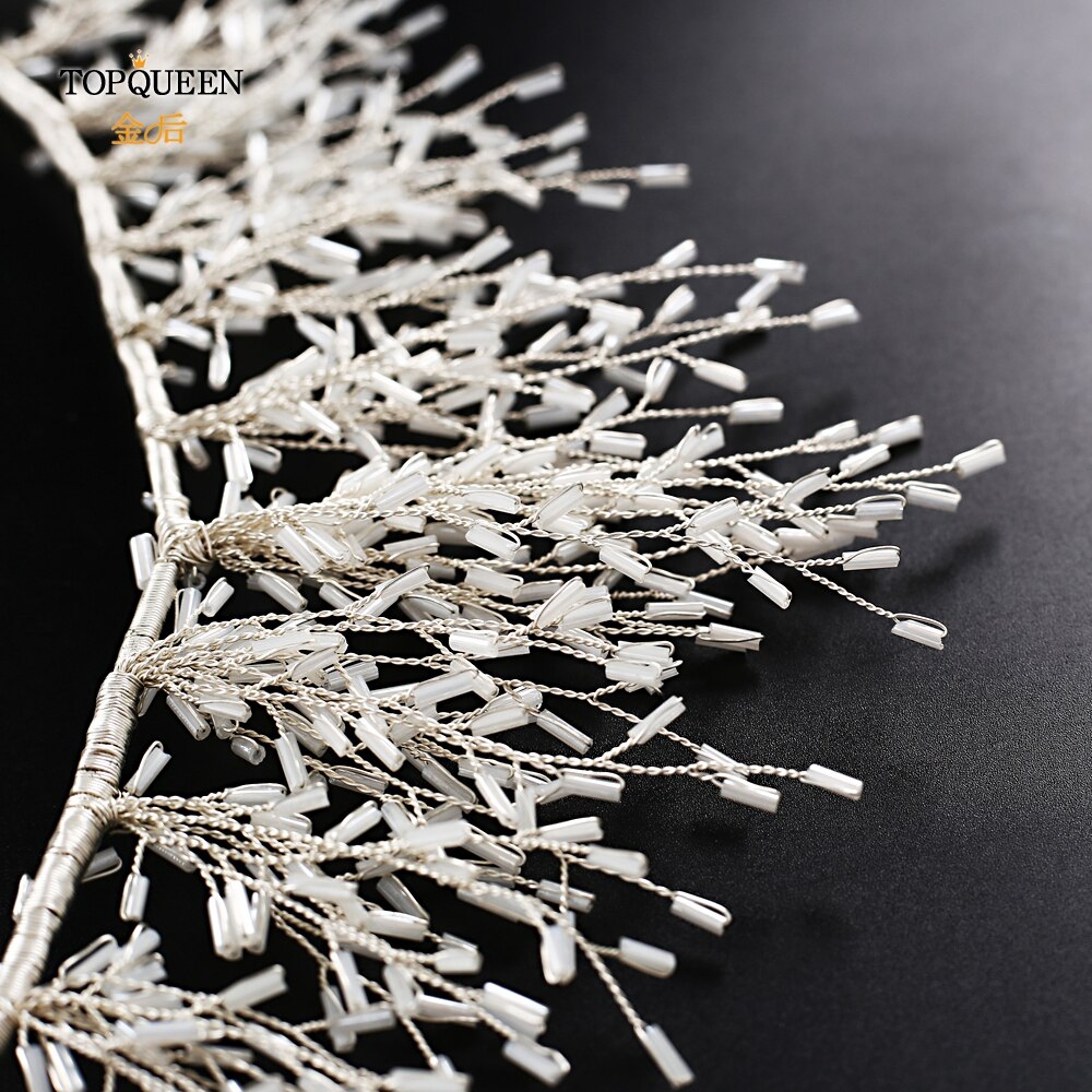 TOPQUEEN White Tube Beauty Queen Crown Tiara Cheap Bridal Crown Rhinestone Headbands for Women Hair Vines for Wedding HP193