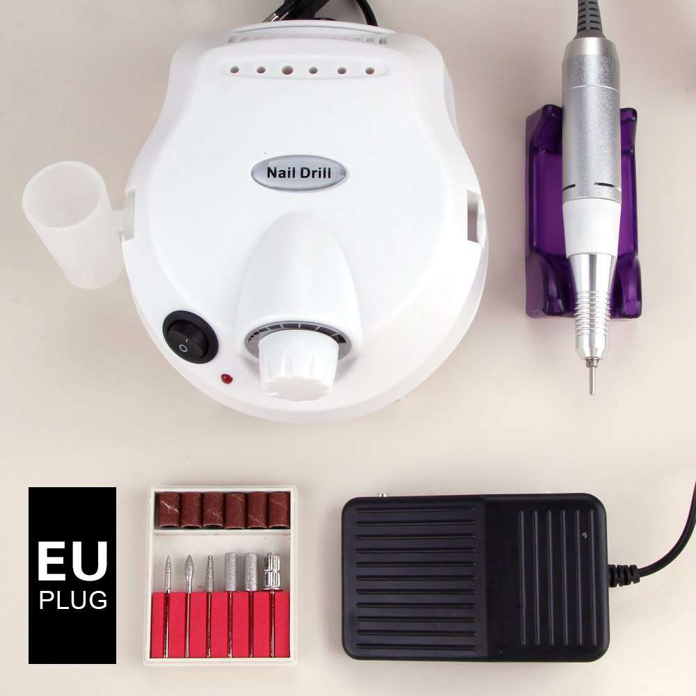 Taladro eléctrico para uñas, aparato de manicura eléctrico de 35000RPM, accesorio de máquina, cortador de cerámica, Kit de pedicura, lima de uñas, herramientas: white EU Plug