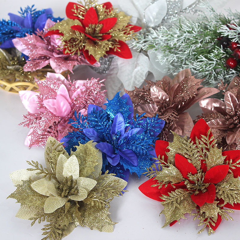 Juleblomster juleglitter kunstige blomster juletreoppheng julepynt juledekorasjon gjør-det-selv-utstyr