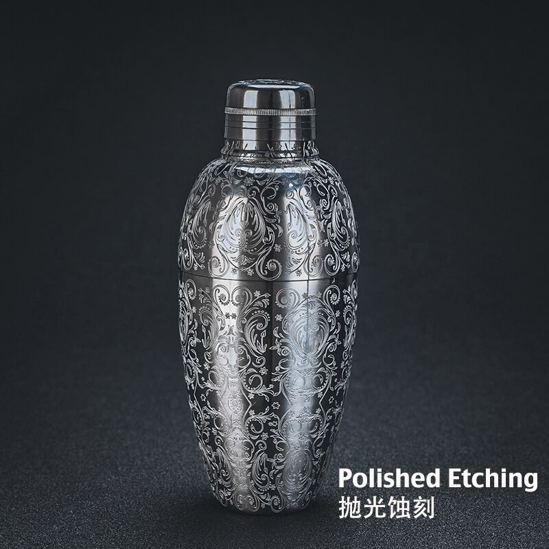 500ml 3 stykker vintage cocktail shaker bar shaker skomager shaker bar værktøjer: Poleret ætsning