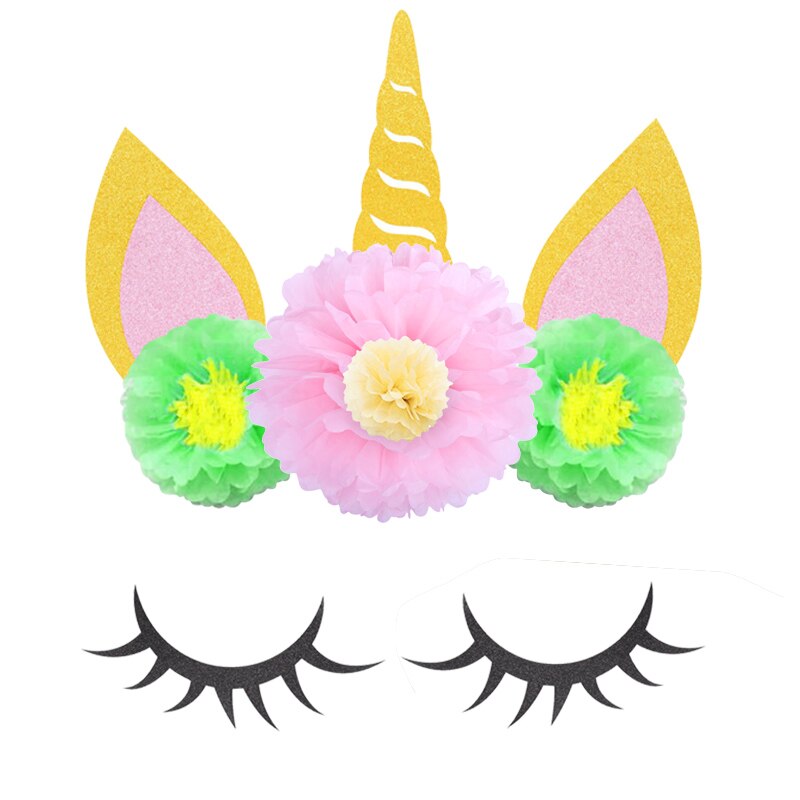 Pompon en papier licorne en forme de fleur | Oreilles licorne en corne, bricolage de décoration d'arrière-plan pour fête mariage, décoration de chambre d'anniversaire d'enfants: 12