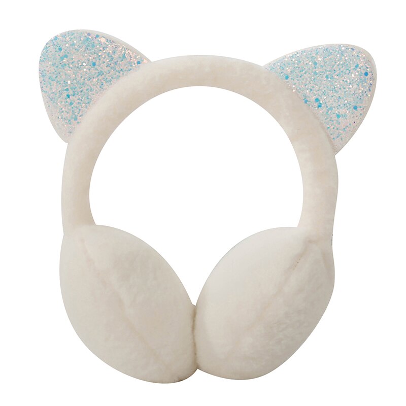 Ragazze paillettes orecchie di gatto peluche bambini cuffie calde inverno freddo studenti paraorecchie scaldino per le orecchie accessori per la testa nuovo: White