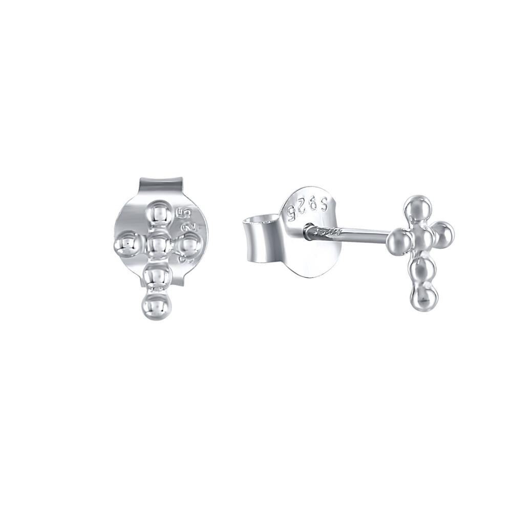 ying Vahine 100% 925 Sterling Silver Small Round Beads Cross Stud Earrings for Women: Platinum Plated