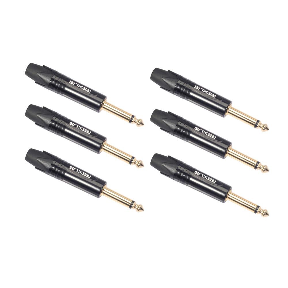 REXLIS 2/6pcs/lot Jack 6.35mm 2 Poles Mono Connector 1/4 Inch Mono Male Plug 6.3mm Microphone Cable Wire Connector Aluminum Tube: Black / 2 Pcs