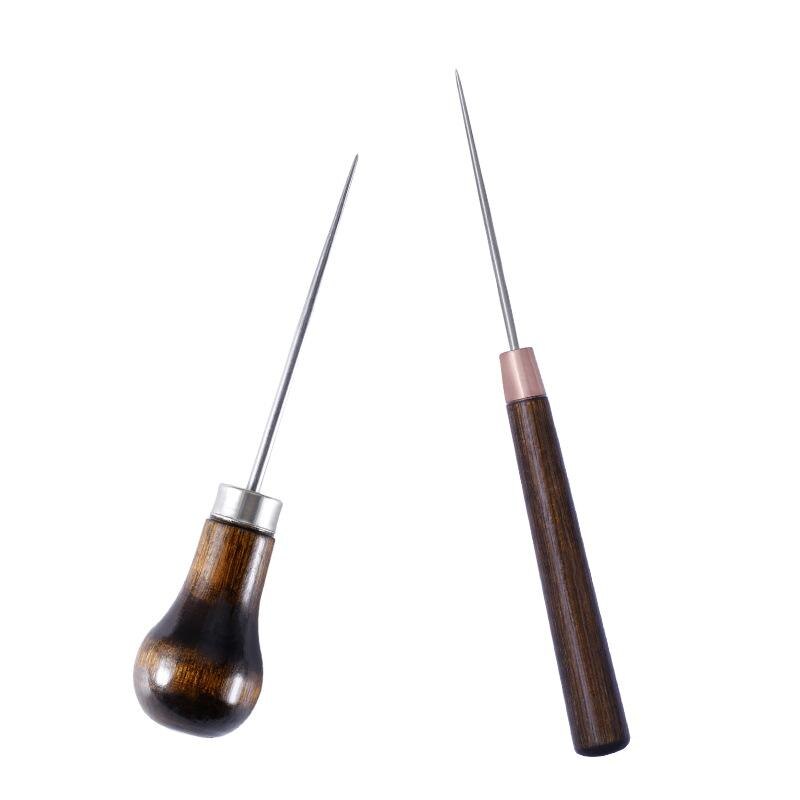 Wood Handle Awl Leather Punching Tools Leather Straight Awls Hole Puncher Drills for Leather Craft Awl Hand Stitching