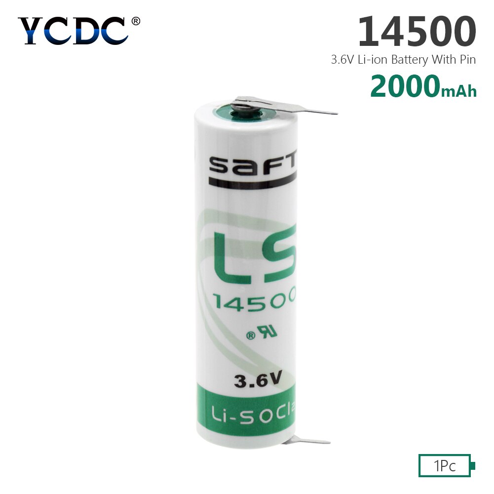 3.6V AA 14500 lithium battery 2000mah 14500 ER14505 Thionyl Chloride Cell soldering tabs For Electric Meters Alarms PLC