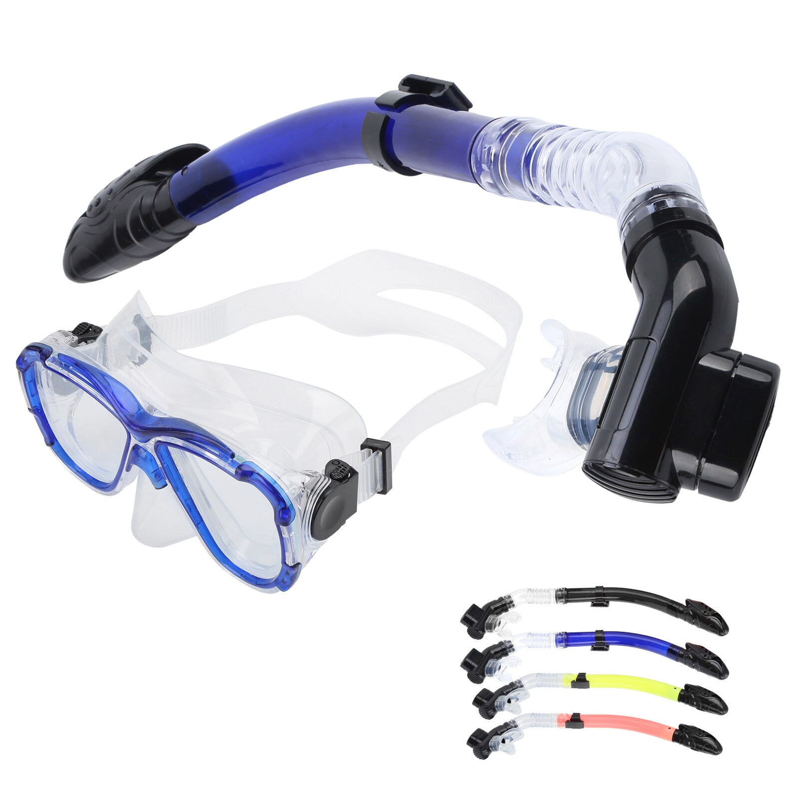 Adults Snorkel Set Anti‑Fog Diving Cover Tempered Glass Goggles w/Snorkel Tube A