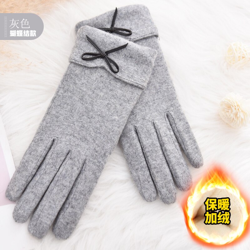 Woodpecker cashmere gloves lady cute plush thicker warm drive ride touch screen wool gloves: Black Green
