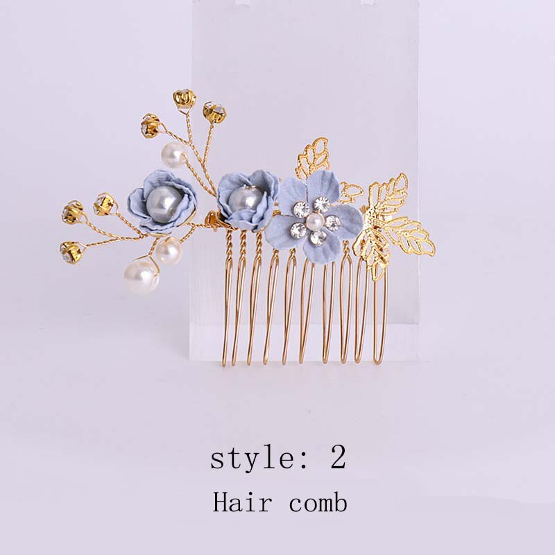 FORSEVEN Handmade Blue Flower Pearl Crystal Hair Comb Hair Pin Hair Sticks Women Girl Headpiece Hair Jewelry Wedding Accessories: Style 1