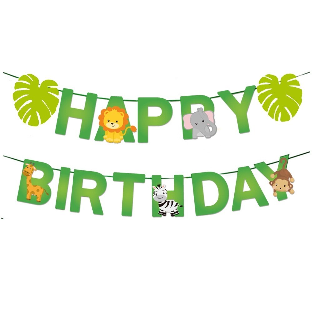 Décoration de Cupcake Safari dans la Jungle, bannière de joyeux anniversaire, drapeaux de gâteau d&#39;animaux pour fête d&#39;anniversaire, fournitures de pour enfants garçons: happy birthay banner