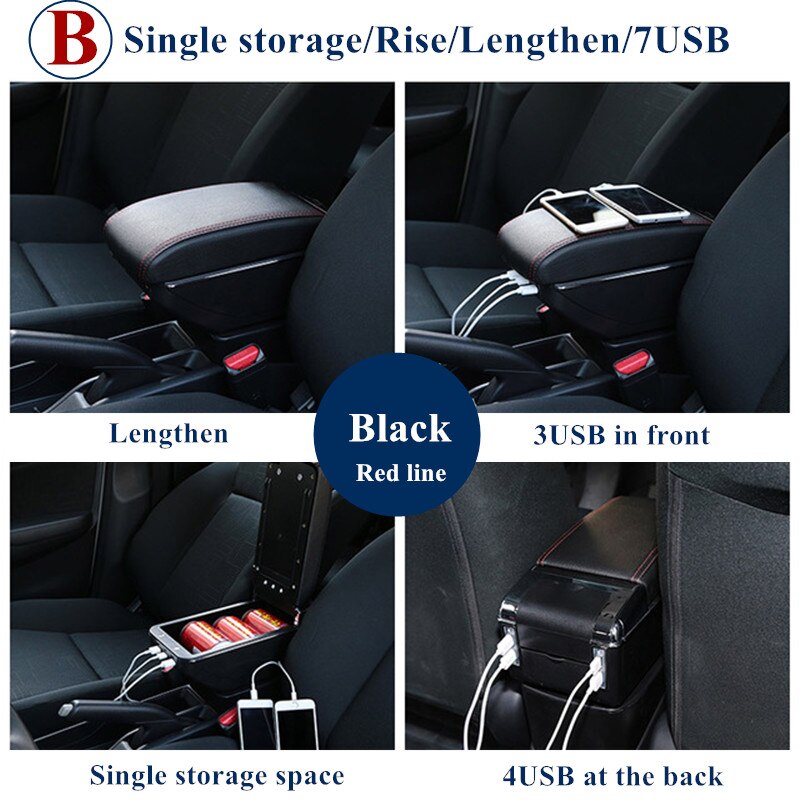 For Hyundai Getz Armrest Box Hyundai Getz Universal Car Central Armrest Storage Box cup holder ashtray modification accessories: B Black Red line