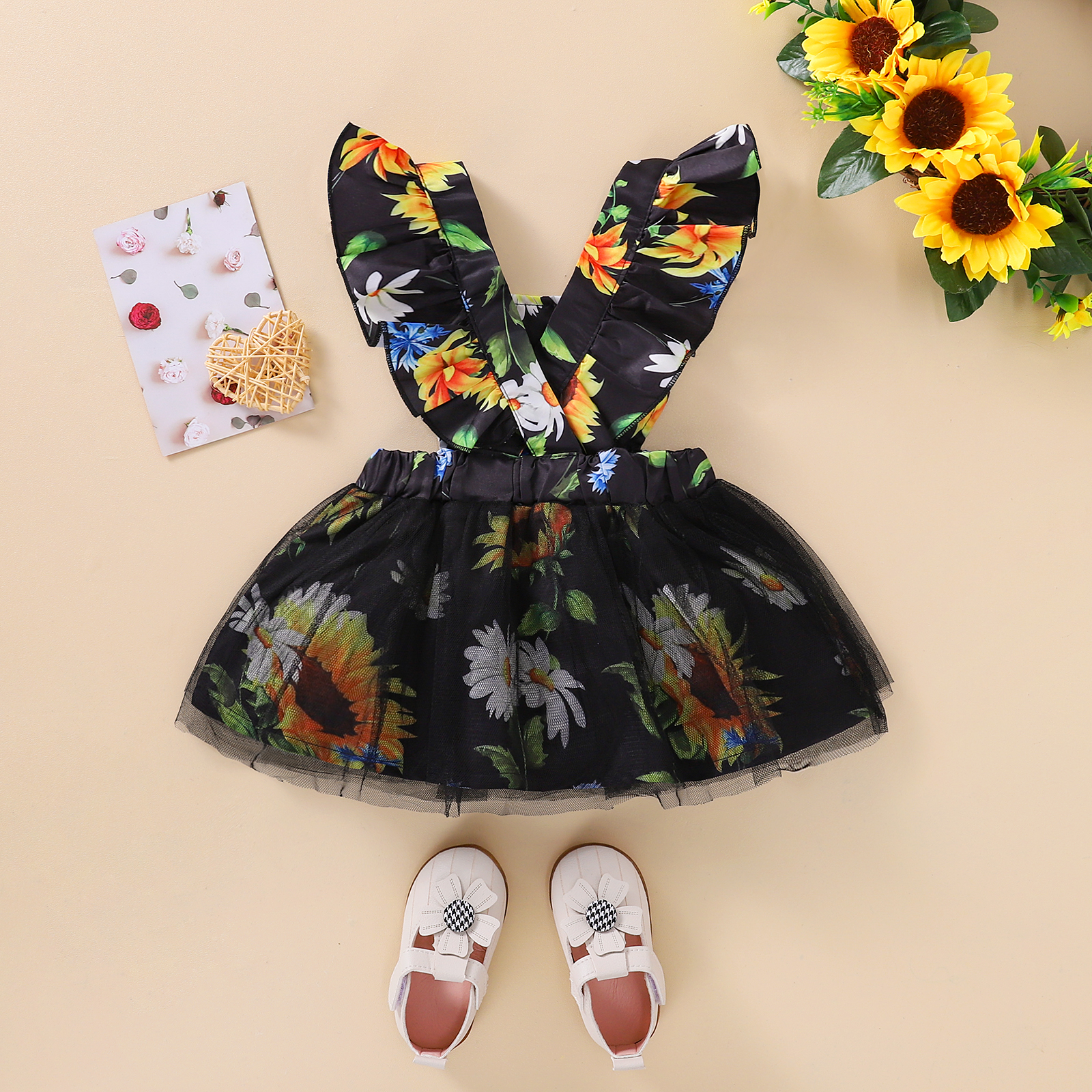 Vestito da stile dolce per bambina 2022 abbigliamento estivo per bambini vestito da Tutu in maglia a maniche lunghe con stampa girasole abiti da festa per principessa infantile