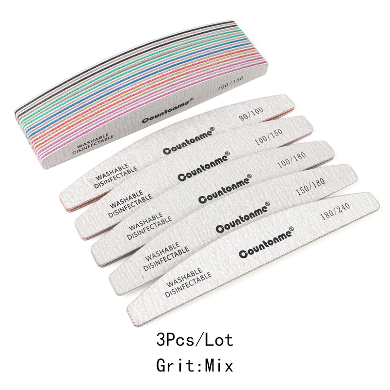 Limes à ongles épaisses pour manucure, lot de 3/5/10 pièces, bloc de tampon incurvé, grain 80/100/150/180/240, accessoires pour Nail Art: 3Pcs Mix Grit