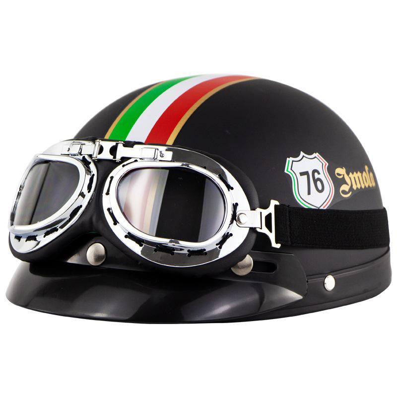 Unisex Motorhelm Open Gezicht Half Helm Outdoor Fietsen Cafe Racer Beschermende Sterke Veiligheid Helmen Met Bril: B