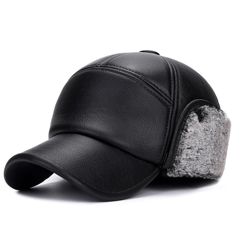 Vinter baseball caps for menn øreklokker varm tykkere cap snapback ørebeskyttelse far luer gammel mann lue casquette: Svart 2