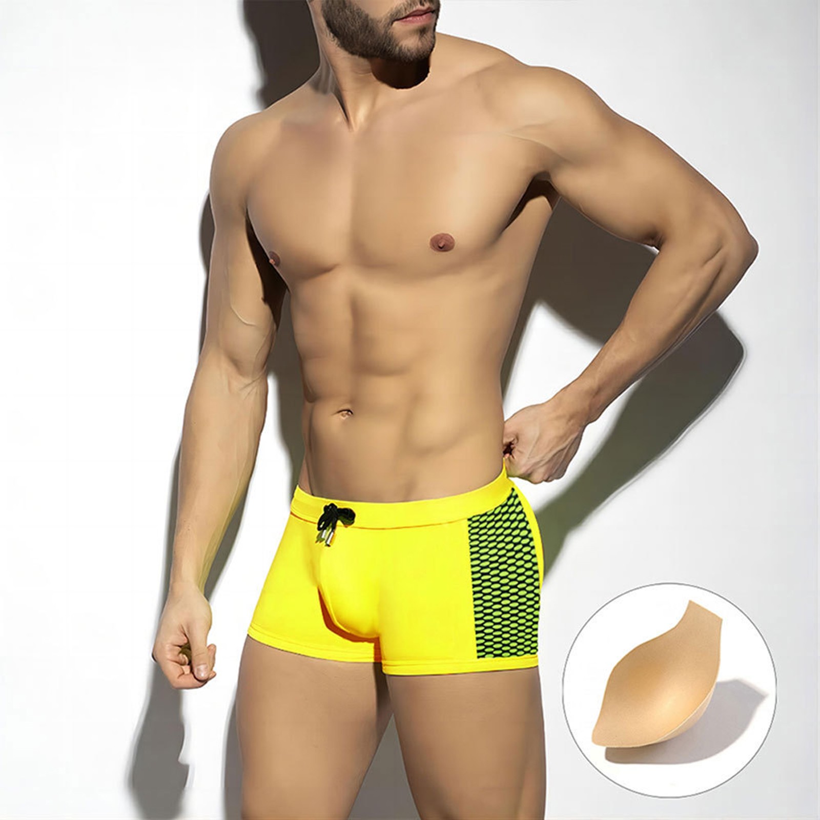 Heren boxershorts met vullingen Sexy strandshorts Sneldrogende sportzwemboxers Strandsurfshorts Mode Mannelijke zwembroek: M / YELLOW