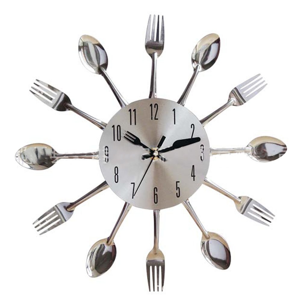 Stainless Steel Knife Fork Spoon Kitchen Restaurant Wall Clock Home Decoration Wall Clocks Multifunctional Tools: Default Title