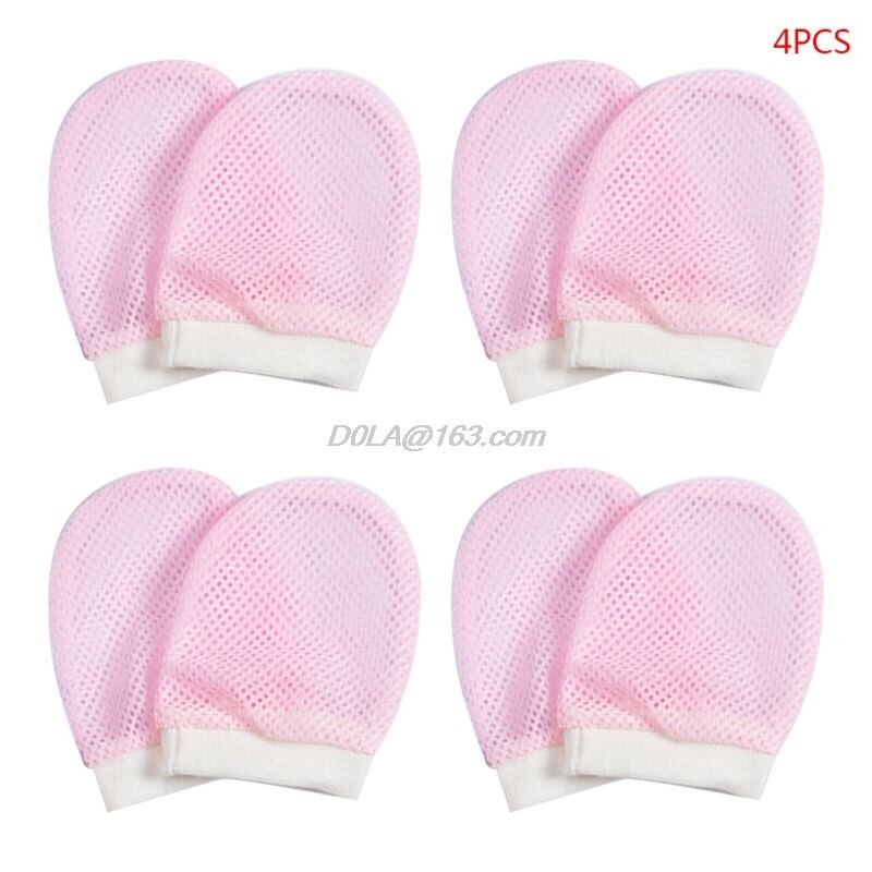 4 pares/set bebê luvas 0-6 mês recém-nascido infantil anti-garra fina respirável capa de mão meninos meninas presentes: Rosa