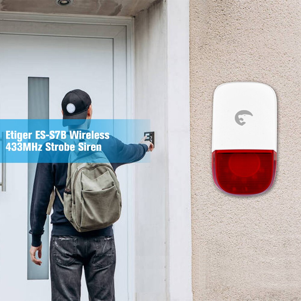 Etiger ES-S7B Draadloze 433Mhz Strobe Sirene Geluid Alarm Strobe Knipperlicht Geluid Sirene Voor Home Security Beschermen Alarmsysteem