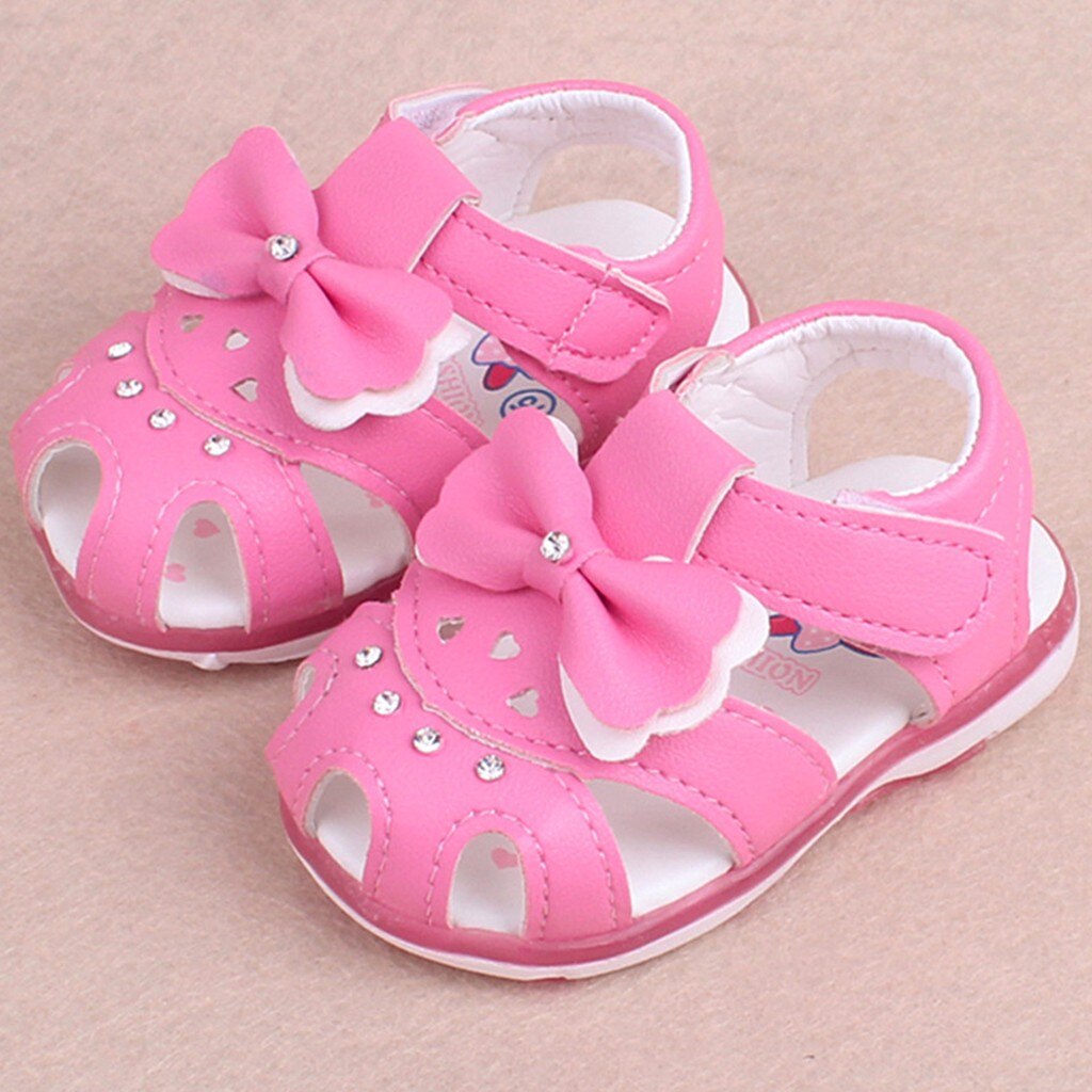Princess Children's Sandal Girls Solid Color Tile Sun Bow Knot Lighting Beach Sandals Girls Shoes Cute Soft Shoes Sandal Shallow