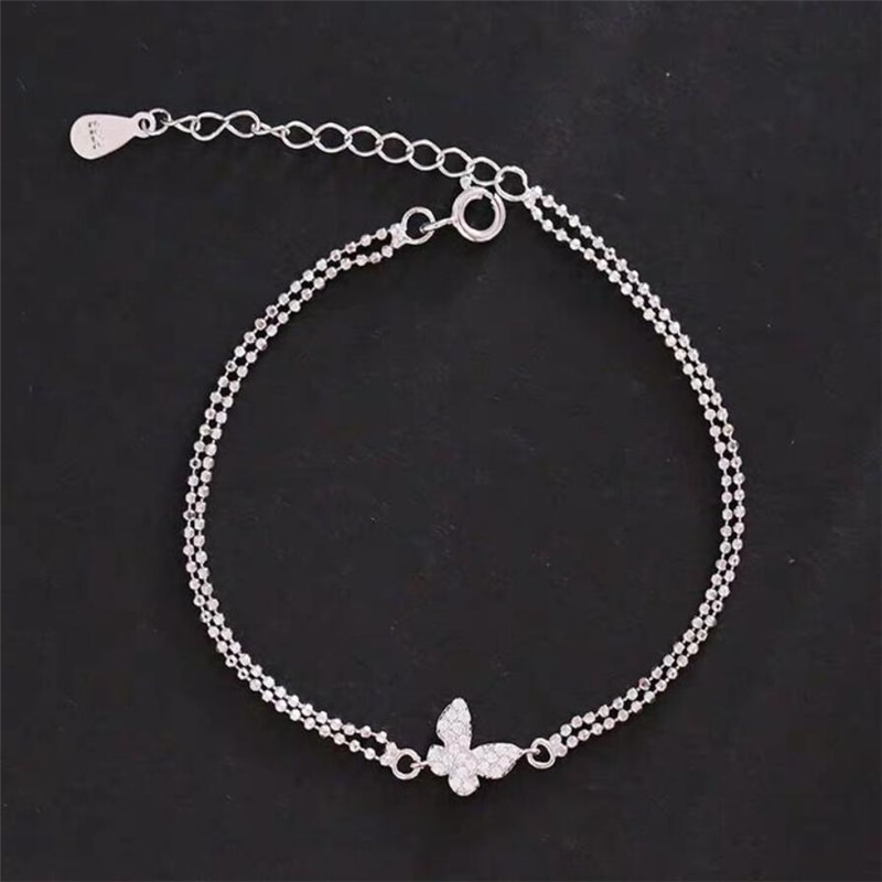 Sole Memory Shiny Rhinestone Butterfly Sweet Cute 925 Sterling Silver Female Resizable Bracelets SBR254
