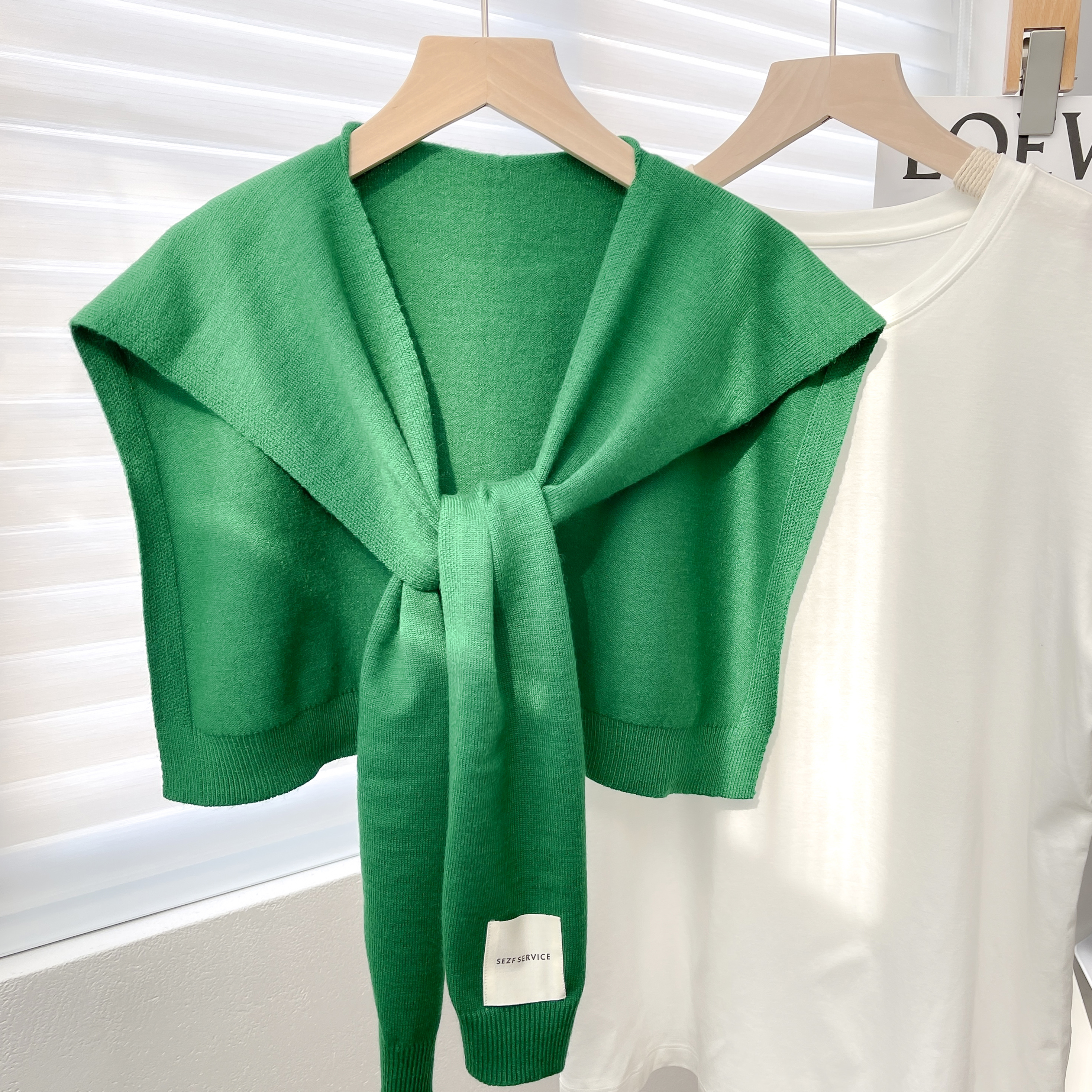 Bufanda chal de punto de Color liso para mujer, capas de otoño e invierno con camisas, ropa de invierno a la , bufandas decorativas para mujer: Verde