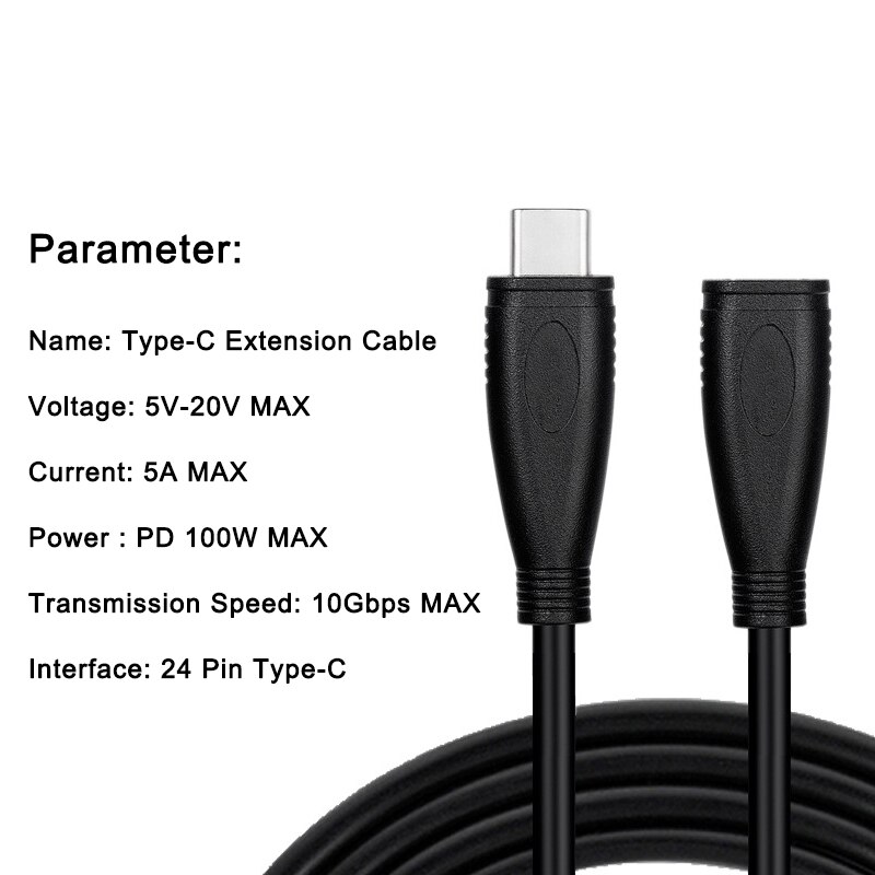 Cable de extensión tipo C PD 5A, 100W, 4K @ 60Hz, USB-C, USB3.1, Gen 2, 10gbps, para Macbook Pro, Nintendo Switch, SAMSUNG S20 +