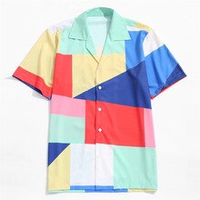 Heren Zomer Mode Revers Geometrische Colorblock Print Korte Mouw Hawaiian Shirt2019 Laatste Mannen Korte Mouw T-shirts