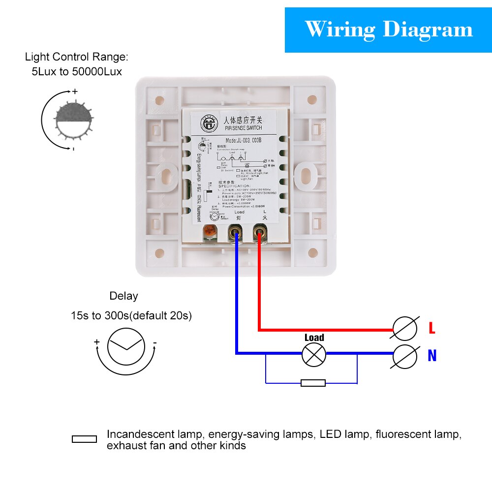 Wall Mounted Automatic IR Infrared Motion Sensor ON/OFF Switch Wired PIR Movement Detector Light Switch
