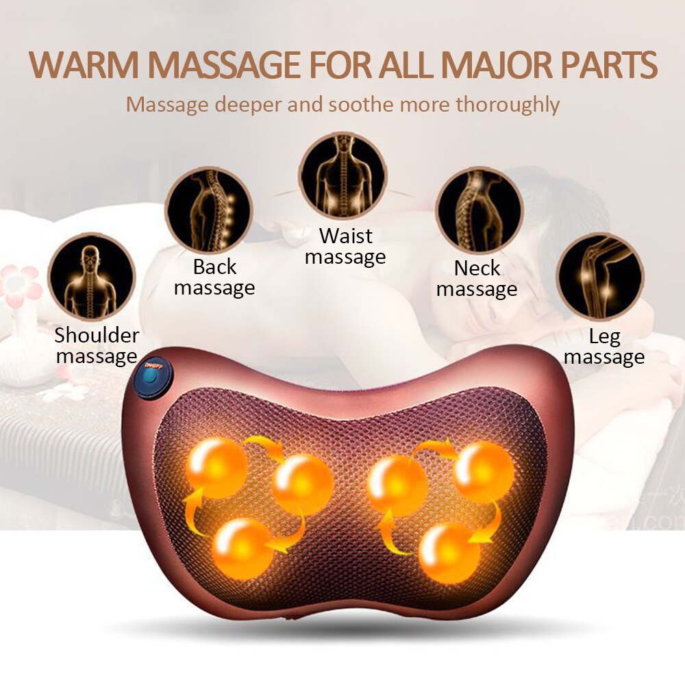 Multi-Functional Electric Pillow Shoulder BackVibrator Heating Kneading Infrared therapy pillow shiatsu for car and home: EU Plug / 6 head