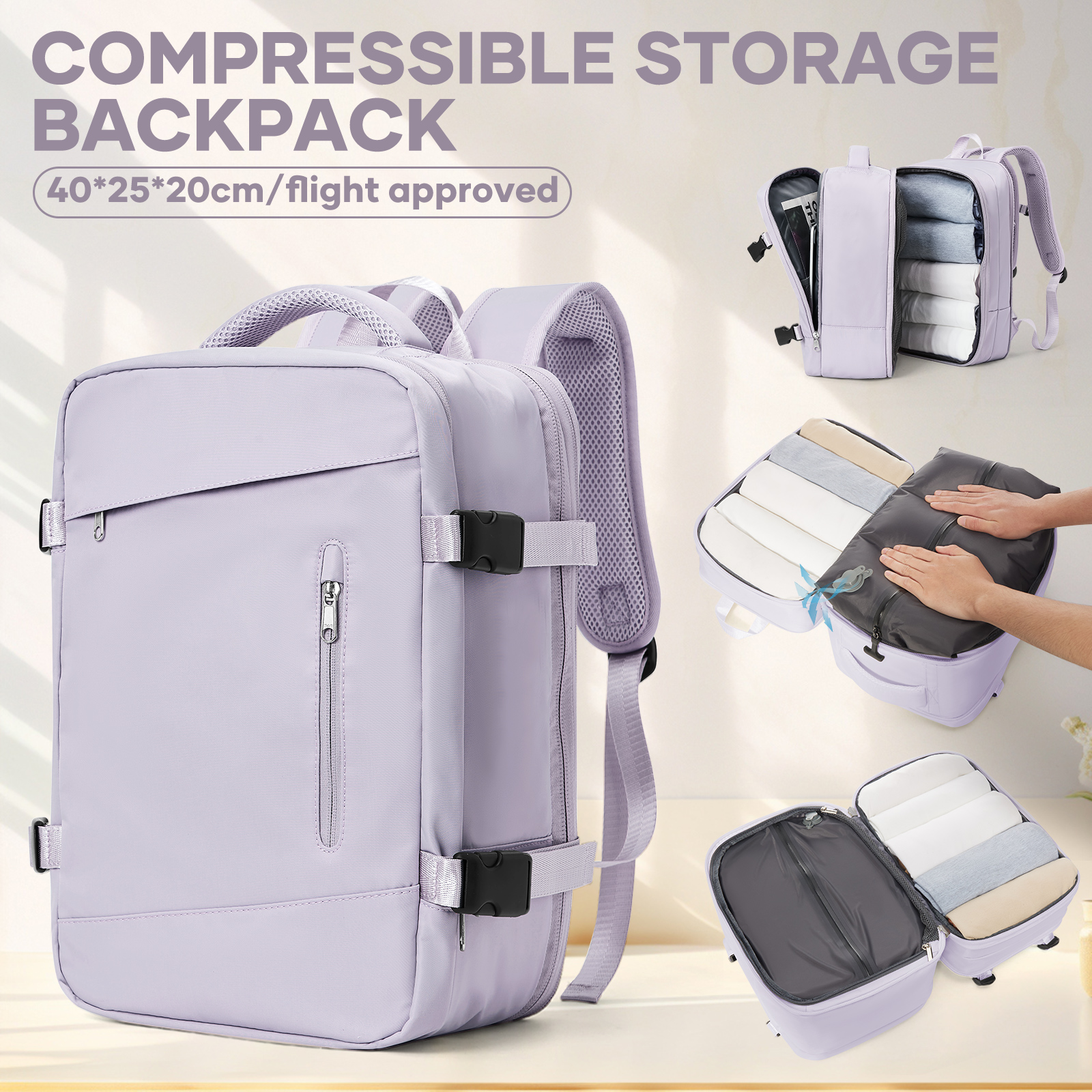 Grote reisrugzak Vacuümcompressierugzak voor dames Reizen Carry on Business Day, Ryanair-rugzak 40x20x25 reistas