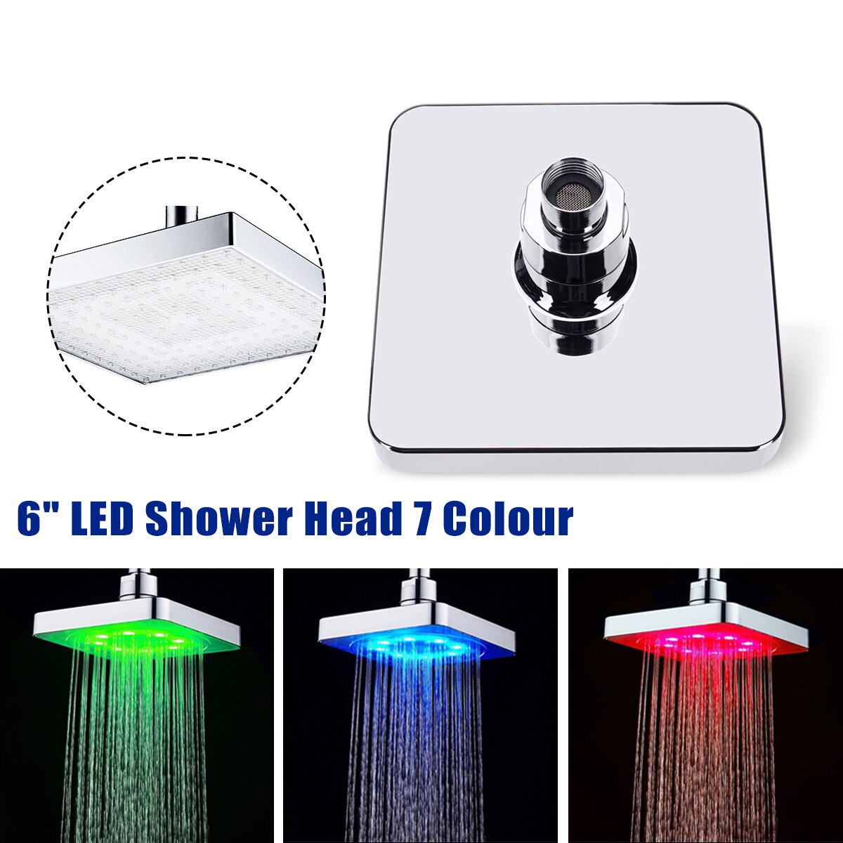 DELIPOP LED Vierkante Douchekop 8 Inch Temperatuurregeling 3 Kleur Veranderende Waterstroom Aangedreven Abs Chroom Afgewerkt 12 Stks Led Voor Badkamer