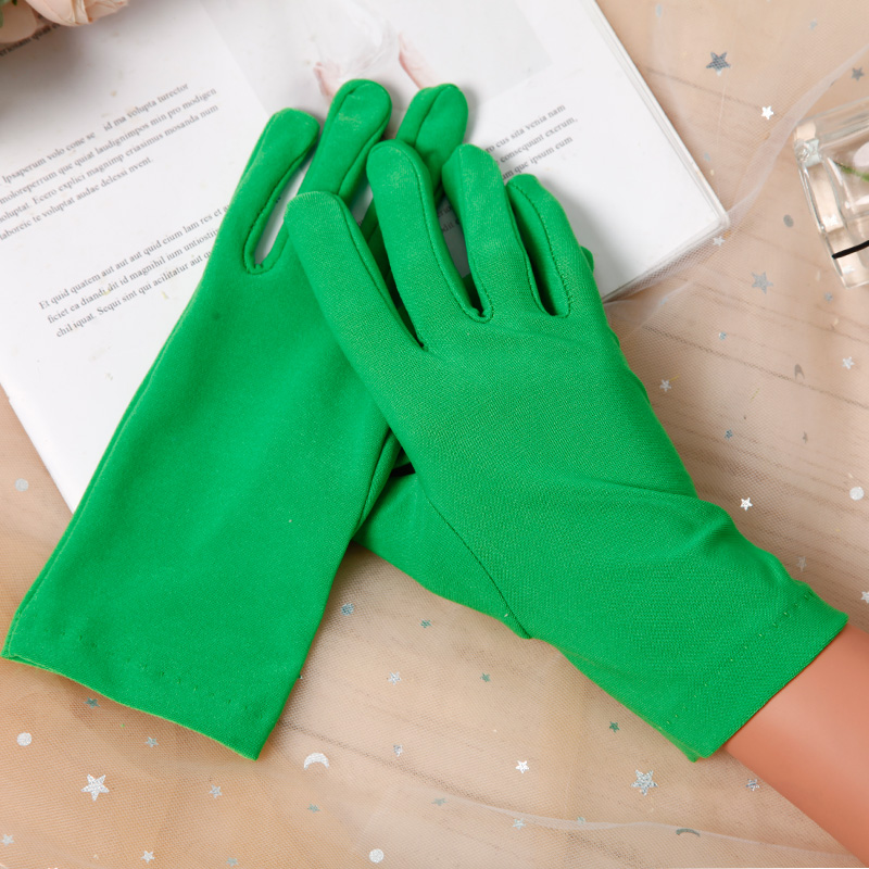 Lady Short Green/Pink/Lt.Blue Spandex Gloves Women Guantes Wrist Length Yellow Bridal Gloves Party Wedding Accessoires Mariage: Green